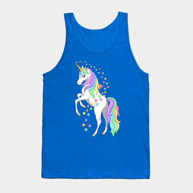 Rearing Rainbow Unicorn and Stars Tank Top by csforest